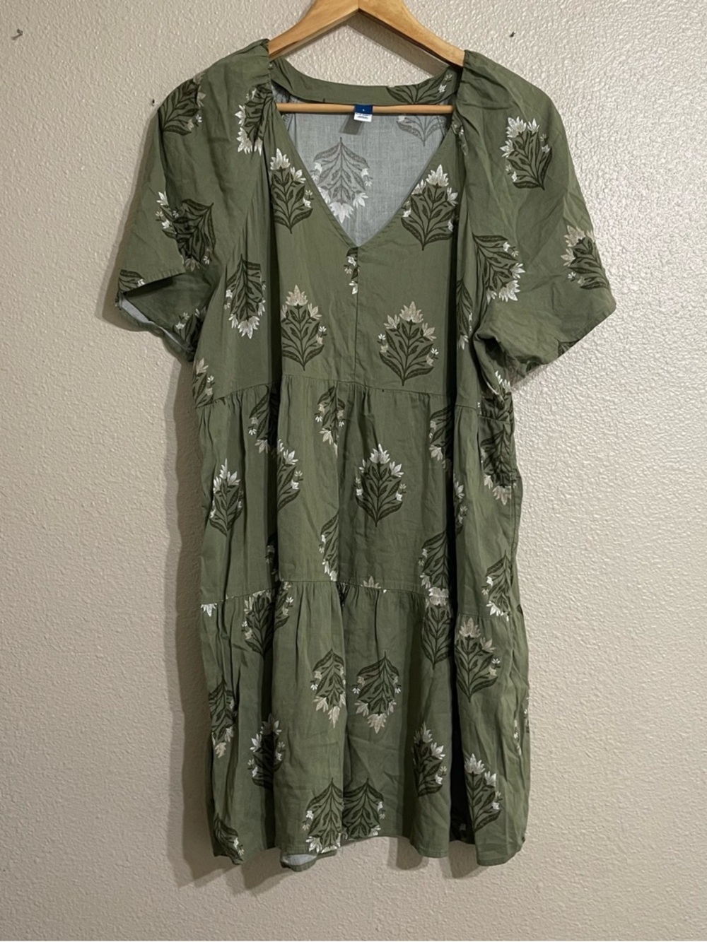 Old Navy Olive Green Floral V-Neck Tiered Mini Dress - Picture 8 of 11